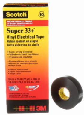 SCOTCH SUPER 33+T PROFESSIONAL GRADE VINYL ELECTRICAL TAPE, BLACK, 7 MIL (0.18 MM), 3/4 IN X 66 FT (19 MM X 20 M)