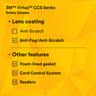 3M™ Virtua™ CCS Protective Eyewear with Foam Gasket, VC220AF Clear +2.0D Anti-Fog Lens, 20 ea/Case