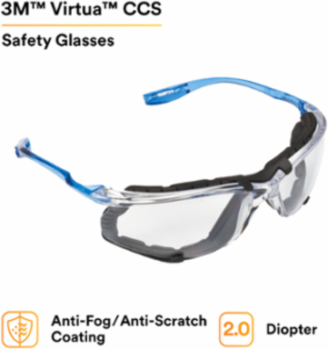 3M™ Virtua™ CCS Protective Eyewear with Foam Gasket, VC220AF Clear +2.0D Anti-Fog Lens, 20 ea/Case