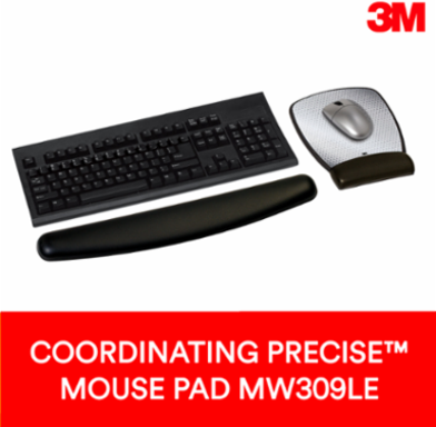 3M™ Gel Wrist Rest WR309LE, with Antimicrobial Product Protect, 25% Recycled Content, Leatherette, Blk 2.75 in x 18.0 in x 0.75 in