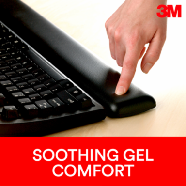 3M™ Gel Wrist Rest WR309LE, with Antimicrobial Product Protect, 25% Recycled Content, Leatherette, Blk 2.75 in x 18.0 in x 0.75 in