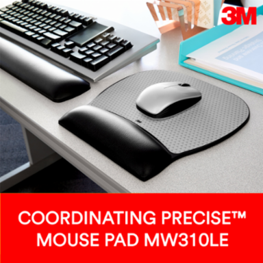 3M™ Gel Wrist Rest for Keyboard with Leatherette Cover and Antimicrobial Product Protection, WR310LE