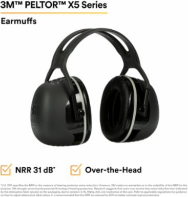 3M™ PELTOR™ Over-the-Head Earmuffs X5A, 10/Case