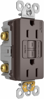 15A Duplex Self-Test GFCI Receptacle, Brown, 4.2 Inch Height, 1.73 Inch Width