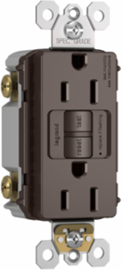 15A Duplex Self-Test GFCI Receptacle, Brown, 4.2 Inch Height, 1.73 Inch Width