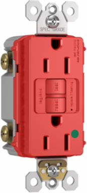 Hospital Grade 15A Duplex Self-Test GFCI Receptacle, Red, 4.2 Inch Height