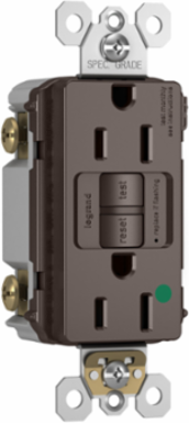 Hospital Grade Tamper-Resistant 15A Duplex Self-Test GFCI Receptacle, Brown, 4.2 Inch Height