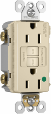 Hospital Grade 15A Duplex Self-Test GFCI Receptacle, Light Almond, 1.73 Inch Width
