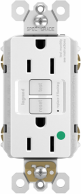 Hospital Grade 15A Duplex Self-Test GFCI Receptacle, White, 4.2 Inch x 1.73 Inch