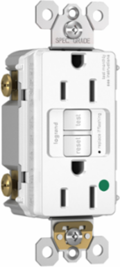 Hospital Grade 15A Duplex Self-Test GFCI Receptacle, White, 4.2 Inch x 1.73 Inch