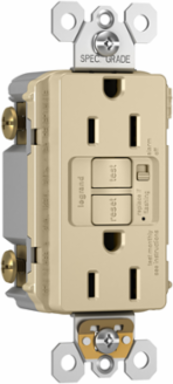 Trademaster 15A Duplex GFCI with Audible Alarm, Ivory, Tamper-Resistant