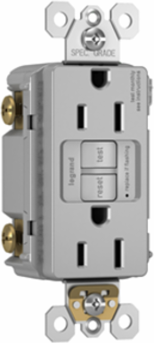 Tamper-Resistant 15A Self-Test Duplex GFCI, Gray, UL498, 125V