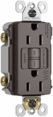 Weather-Resistant 15A Self-Test Duplex GFCI Outlet, Brown