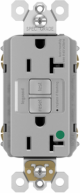 Hospital Grade 20A Duplex Self-Test GFCI Receptacle, Gray, 1.03 Inch Depth, 1.73 Inch Width, 4.2 Inch Height