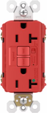 Hospital Grade Audible Alarm 20A Duplex Self-Test GFCI Receptacle, Red, 1.73 Inch Width, 1.03 Inch Depth, 4.2 Inch Height