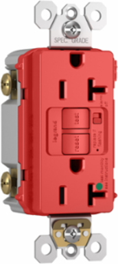 Hospital Grade Audible Alarm 20A Duplex Self-Test GFCI Receptacle, Red, 1.73 Inch Width, 1.03 Inch Depth, 4.2 Inch Height