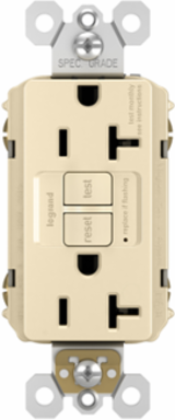 Spec-Grade 20A 125V Self-Test GFCI Receptacle, Ivory, NEMA 5-20R