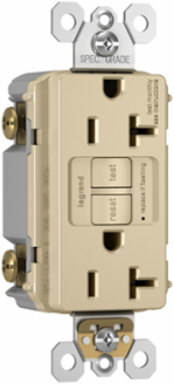 Spec-Grade 20A 125V Self-Test GFCI Receptacle, Ivory, NEMA 5-20R