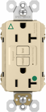 Hospital Grade Tamper-Resistant 20A GFCI Receptacle, Ivory, 1.03 Inch Depth