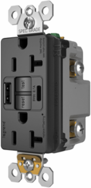Radiant Tamper-Resistant 20A GFCI Outlet with USB, Black, 1.73 Inch Width, 4.2 Inch Height