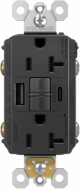 Radiant Tamper-Resistant 20A GFCI Outlet with USB, Black, 1.73 Inch Width, 4.2 Inch Height