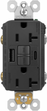 Radiant Tamper-Resistant 20A GFCI Outlet with USB, Black, 1.73 Inch Width, 4.2 Inch Height