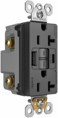 Radiant Tamper-Resistant 20A GFCI Outlet with USB, Black, 1.73 Inch Width, 4.2 Inch Height