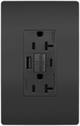 Radiant Tamper-Resistant 20A GFCI Outlet with USB, Black, 1.73 Inch Width, 4.2 Inch Height
