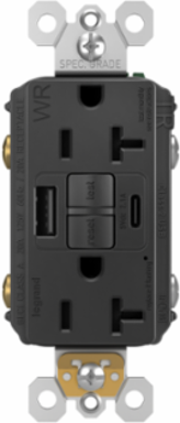 Tamper-Resistant Weather-Resistant 20A GFCI Outlet with USB Ports, Black, 4.2 Inch Height