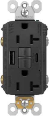 Tamper-Resistant Weather-Resistant 20A GFCI Outlet with USB Ports, Black, 4.2 Inch Height