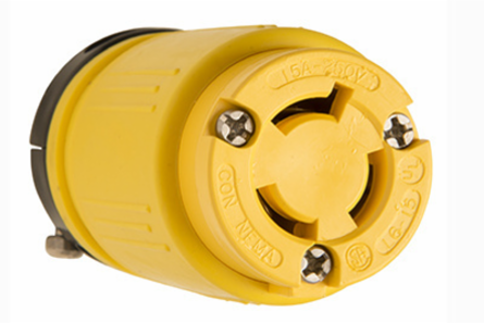 Rubber Dust-Tight Locking Connector 15A 250V NEMA L6-15 Yellow 1.58 Inch Width