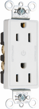 Decorator 15A Dual-Controlled Duplex Receptacle, White, 2.635 Inch Height