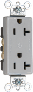 20A 125V Dual-Controlled Duplex Receptacle, Gray, 2.635 Inch Height, 1.322 Inch Width