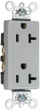 20A 125V Controlled Duplex Receptacle, Gray, Width 1.322 Inch, Height 2.635 Inch