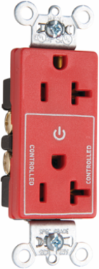 20A 125V Half-Controlled Duplex Receptacle, Red, 1.322 Inch Width, 2.635 Inch Height