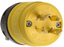 Rubber Dust-Tight Locking Plug, 20 Amp, Yellow, 3.05 Inch Length, 2.14 Inch Width
