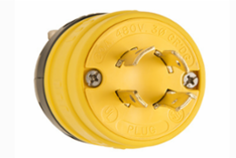 Rubber Dust-Tight Locking Plug, 20 Amp, 3.05 Inch Length, Yellow