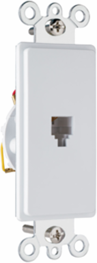 Decorator Modular Jack, White, Standard Size, RJ11, RoHS Compliant