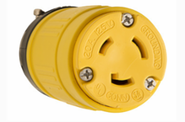 Rubber Dust-Tight Locking Connector 20A 125V/250V Yellow, 2.14 Inch Width, 4.06 Inch Length