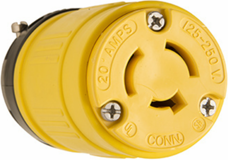 Rubber Dust-Tight NEMA L5-20 Locking Connector, 20A 125V, Yellow, 2.14 Inch Width