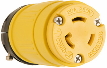 Rubber Dust-Tight NEMA L6-20 Locking Connector, 20A 250V, Yellow, 2.14 Inch Width, 4.06 Inch Length