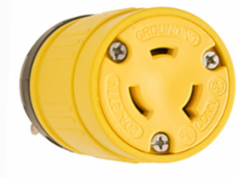 Rubber Dust-Tight Locking Connector, NEMA L7-20, 20A 277V, Yellow, 4.06 Inch Length
