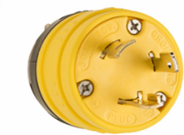 Rubber Dust-Tight Locking Plug, 30 Amp 125 Volt, Yellow, 2.963 Inch Length