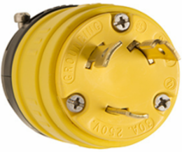 Rubber Dust-Tight Locking Plug, 30 Amp 250 Volt, 2.963 Inch Length, Yellow
