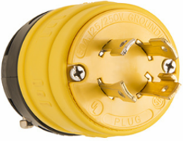Rubber Dust-Tight Locking Plug, 30 Amp, NEMA L14-30, Yellow, 2.963 Inch Length