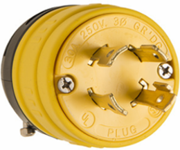 Rubber Dust-Tight Locking Plug, 30 Amp, Yellow, 2.3 Inch Width