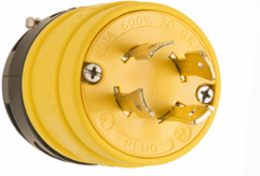 Rubber Dust-Tight Locking Plug, 30 Amp, NEMA L17-30, 2.3 Inch Width, Yellow