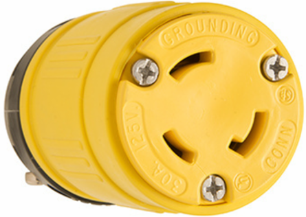 Rubber Locking Connector 30A 125V NEMA L5-30, 4.04 Inch Length, Yellow