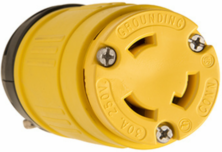 Yellow Rubber Dust-Tight Locking Connector, 30A 250V, NEMA L6-30, 4.04 Inch Length
