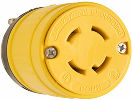 Dust-Tight Locking Connector, Yellow, 30 Amp, NEMA L14-30, 4.04 Inch Length